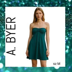 Teal Blue Green Strapless Babydoll Waist Balloon Hem Cocktail Evening Dress